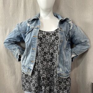Celebrity pink distressed Denim Jacket medium wash Small